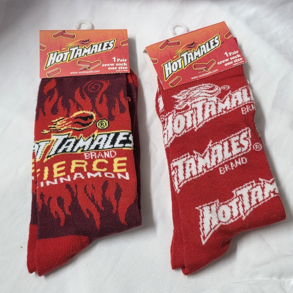 2 Pairs Hot Tamales Socks  red white Crew One Size